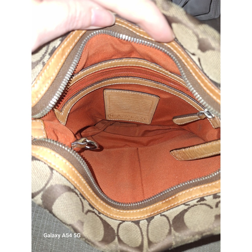 47. Coach Signature C Jacquard Canvas Leather Shoulder Bag Brown Khaki vintage - Picture 6 of 8